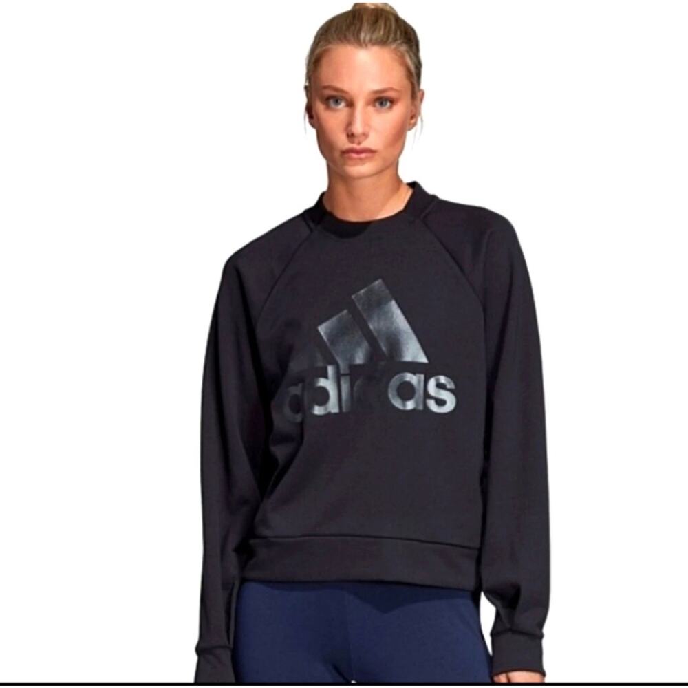 Adidas ID Glory Crew Sweatshirt Black Logo Pullover Zip Back Women’s Medium